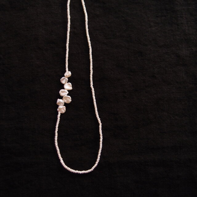 【K14gf・受注制作】パールロングネックレス／seed pearl × petit petal