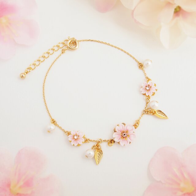 ブレスレット 桜 さくら 花 ピンク かわいい - ブレスレット