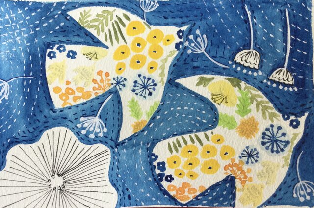 原画・送料無料】「ヤドリギを運ぶ鳥」鳥の絵北欧