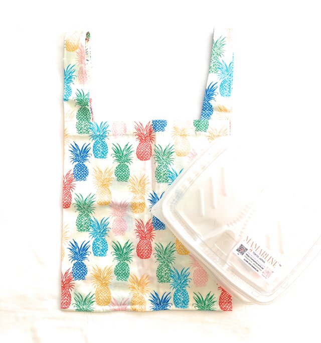 ハワイアン エコバッグ レジ袋型 お弁当サイズS パイナップル柄