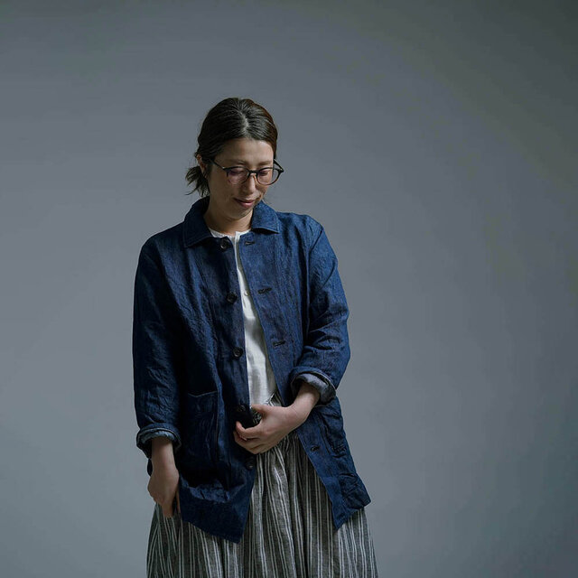 【wafu/Mサイズ】Linen Jacket リネンデニム ワークジャケット/ インディゴ h031c-ind3-mの画像1枚目