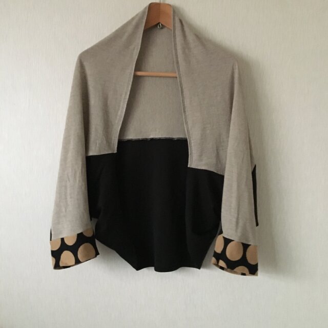 切替パッチワークドット　2ＷＡＹカットソー水玉黒ベージュＦ