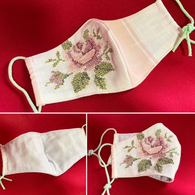 ☆お洒落マスク・薔薇のクロスステッチ柄・3☆