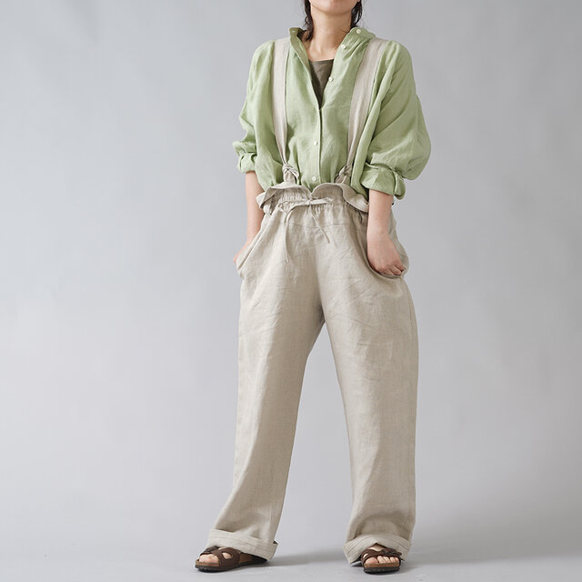 美品　NAF ナフ　綿麻　サロペット　リネン　オーバーオール　ゆったり セール】YARRA 日本製 綿麻混 ハーフリネンキャンバスサロペット