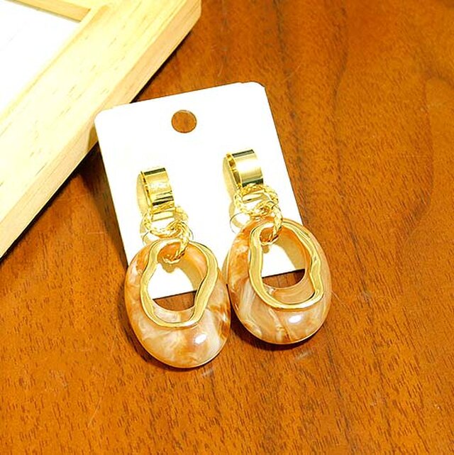 マーブル模様がかわいい金属アレルギー対応フープピアス Iichi ハンドメイド クラフト作品 手仕事品の通販