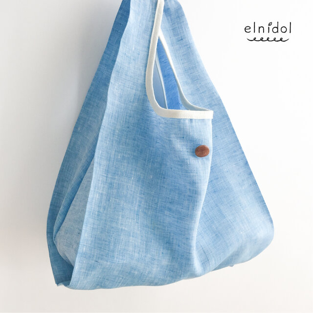 コンビニにもちょうどいい　軽量エコバッグ　リネン　ライトブルー