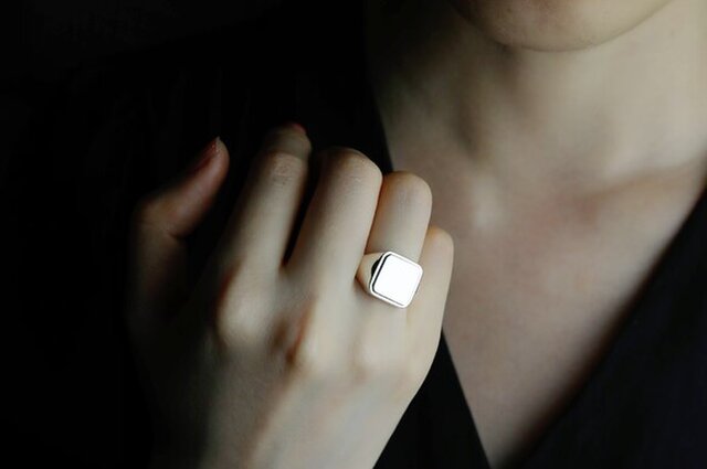 silver925〉step signet ring “Wide” 2〜25号 /シグネットリング 受注