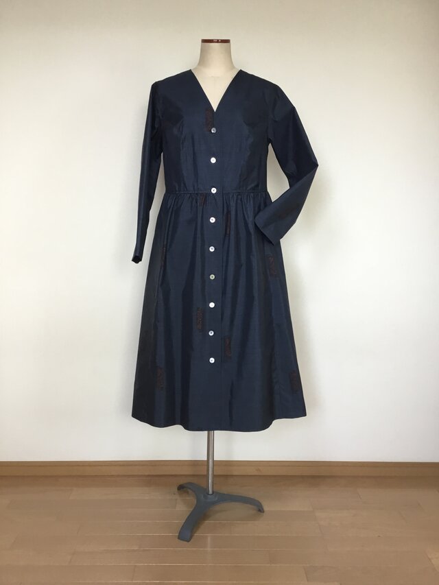 大島紬のワンピース      着物リメイク     2way