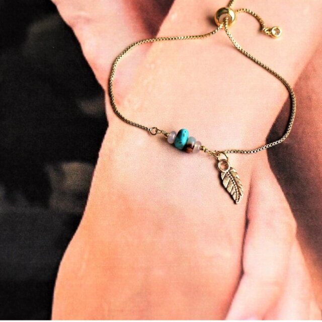 ネイティブ風 フェザーmix天然石ブレスレット