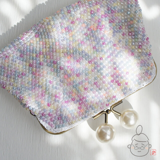 ばあば作☆さらに大きめ☆パールのスクエアがま口（pastel berry・1437）