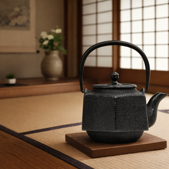 お取り寄せ】南部鉄器 ティーポット 急須 六角利久（黒）0.5L 日本製