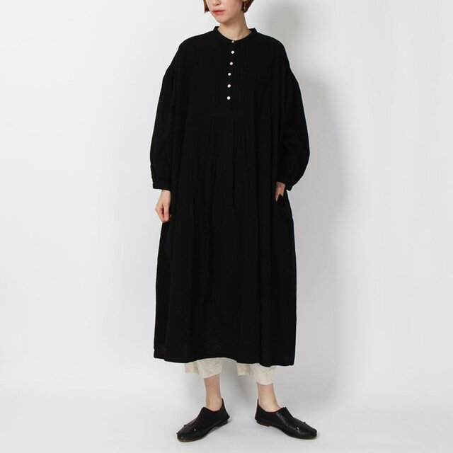 【SALE 30％OFF】リネンコットンタックワンピース(ブラック)
