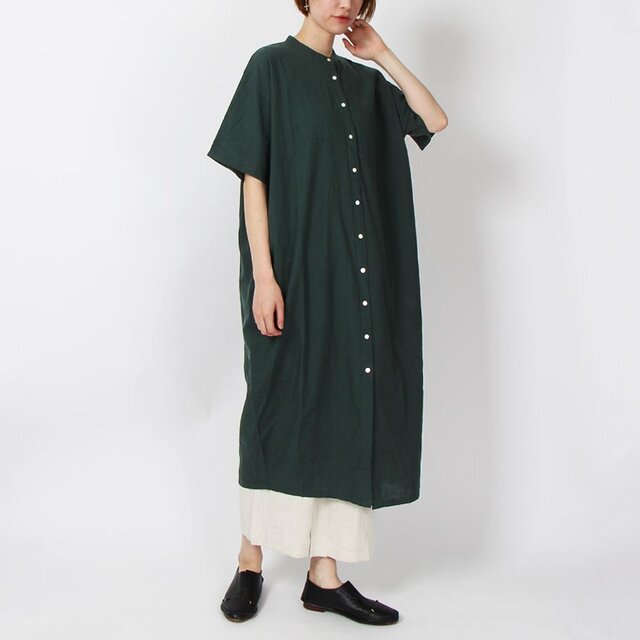 【SALE 30%off】リネンコットンワイドワンピース(ダークグリーン)