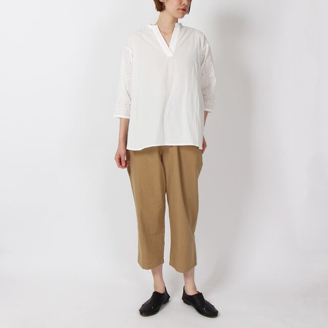 【SALE 30%off】ソフトワッシャーレース切替プルオーバー(オフ)