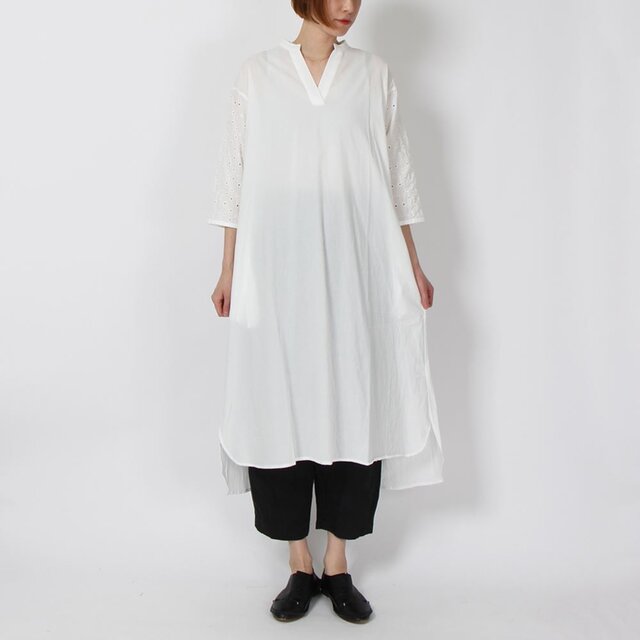 【SALE 30%off】ソフトワッシャーレース切替ワンピース(オフ)