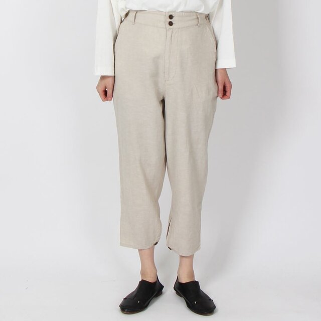 【SALE 30％OFF】リネンコットンスリットパンツ　Lサイズ(グレージュ)