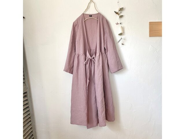 受注制作 カシュクールワンピース スモークピンク ベルギーリネン100 Iichi ハンドメイド クラフト作品 手仕事品の通販