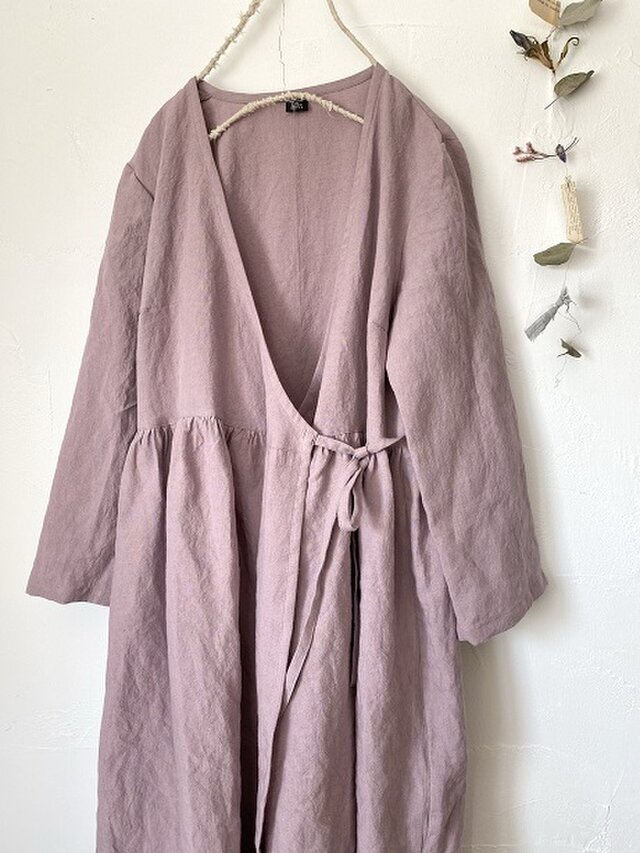 受注制作 カシュクールワンピース スモークピンク ベルギーリネン100 Iichi ハンドメイド クラフト作品 手仕事品の通販