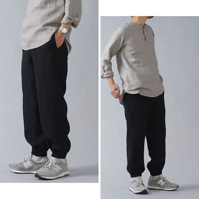 リネンのゆったりもんぺ　オフ リネンの少しゆったりもんぺ オフホワイト ロングパンツ