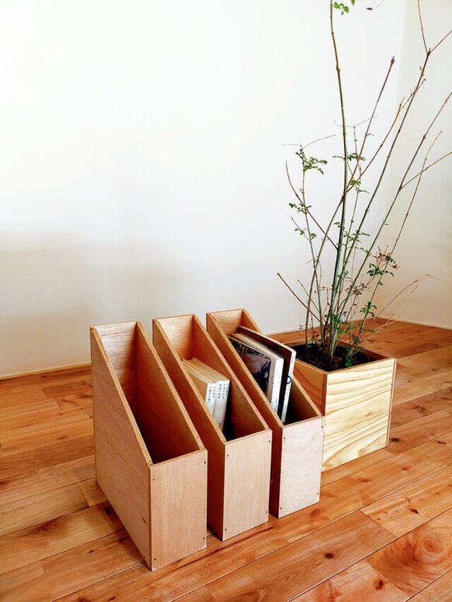 おしゃれに収納 木製ファイルボックス ファイルケース 木製 おしゃれ シンプル ラーチ合板 インテリア 美しい Iichi ハンドメイド クラフト作品 手仕事品の通販