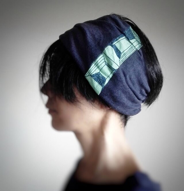 ターバンなヘアバンド　竺ネイビーワイドplus 　送料無料