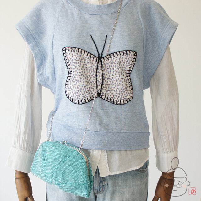 ばあば作☆キラキラ☆☆アクリルビーズのがま口バッグ（アクアグリーン・1448）