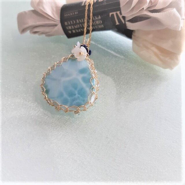 14kgf カリブの宝石ラリマーの大人かわいいワイヤージュエリー Iichi ハンドメイド クラフト作品 手仕事品の通販