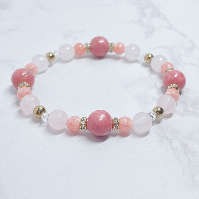 【再販20点以上】相手から好きになってもらえるお守り ロードナイト インカローズ ローズクォーツ 天然石ブレスレット No222
