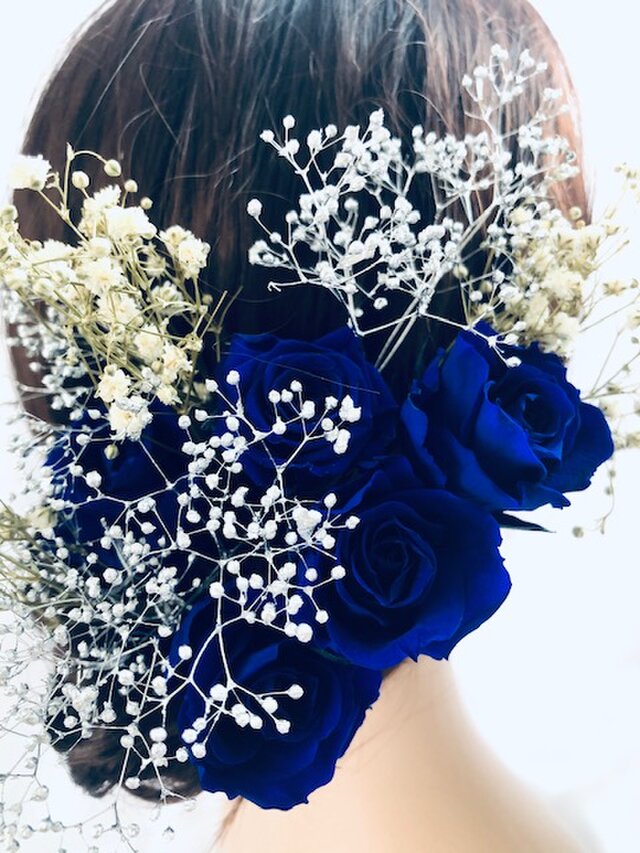 ヘッドドレス 髪飾りプリザーブドフラワー ウェディング 前撮り和装 青の薔薇 Iichi ハンドメイド クラフト作品 手仕事品の通販