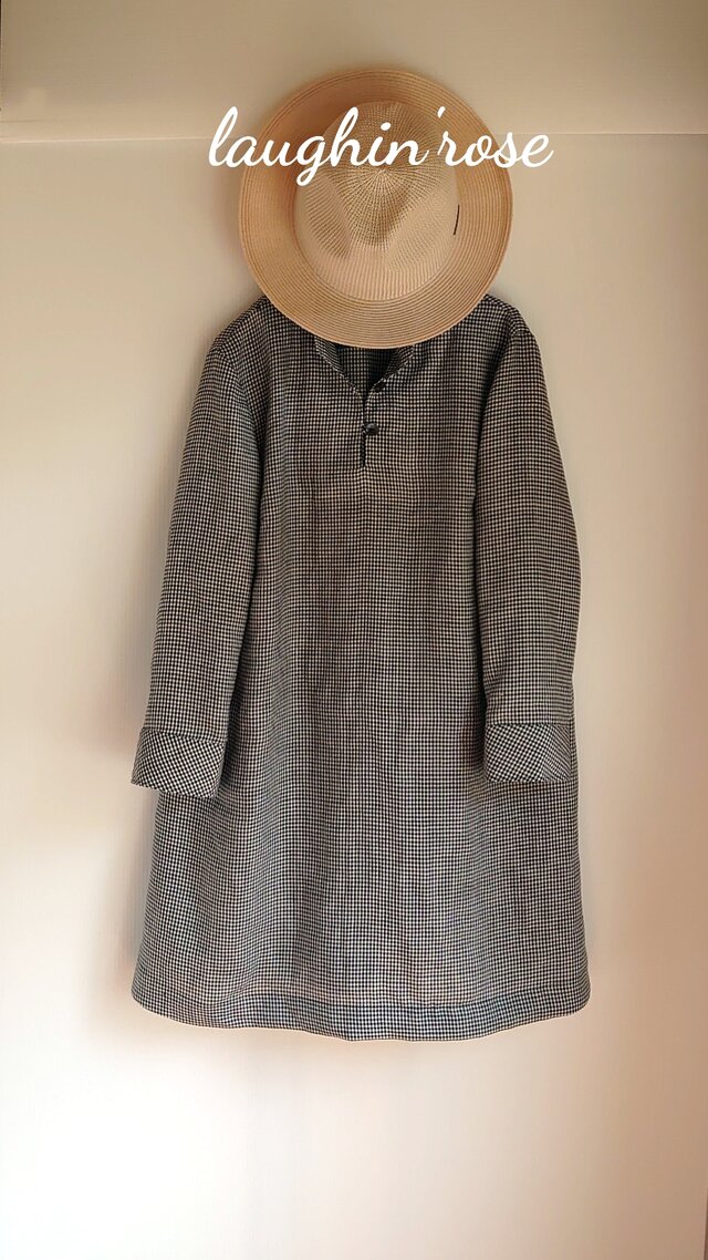 再販☆リネンシャツカラーチュニック(ギンガムチェック)