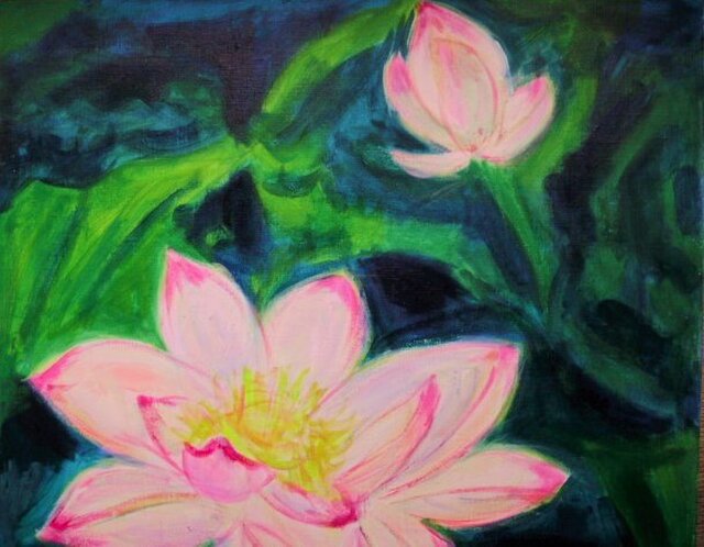 絵画 インテリア キャンバス画 アクリル画 花の絵 ハスの花 ロータス ４ Iichi ハンドメイド クラフト作品 手仕事品の通販