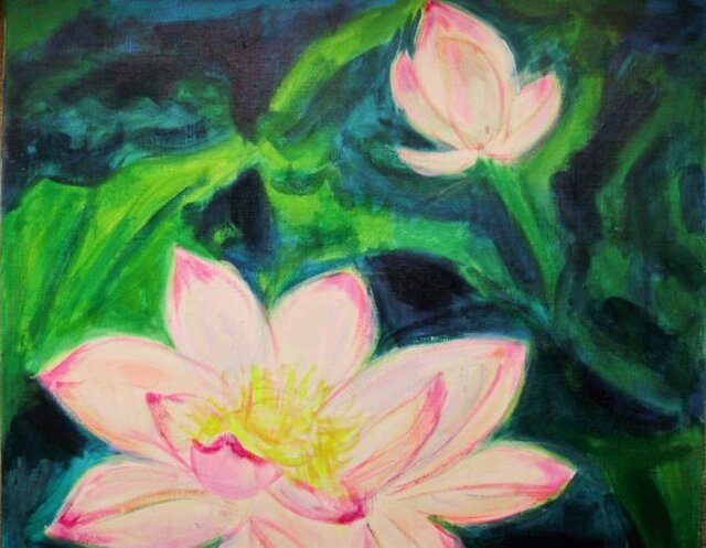 絵画 インテリア キャンバス画 アクリル画 花の絵 ハスの花 ロータス ４ Iichi ハンドメイド クラフト作品 手仕事品の通販