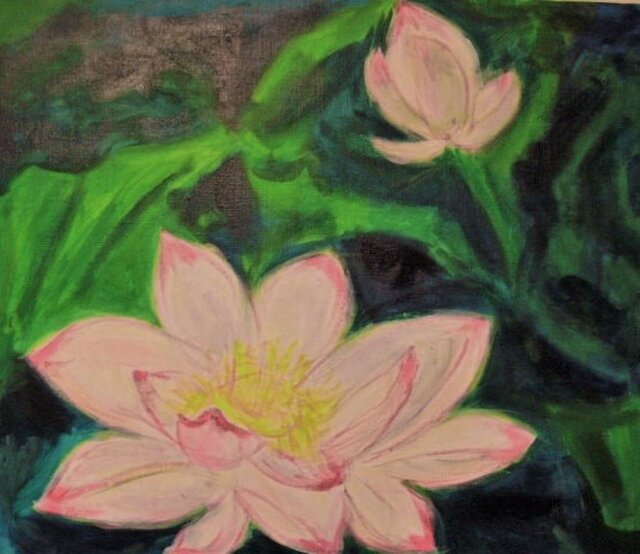 絵画 インテリア キャンバス画 アクリル画 花の絵 ハスの花 ロータス ４ Iichi ハンドメイド クラフト作品 手仕事品の通販