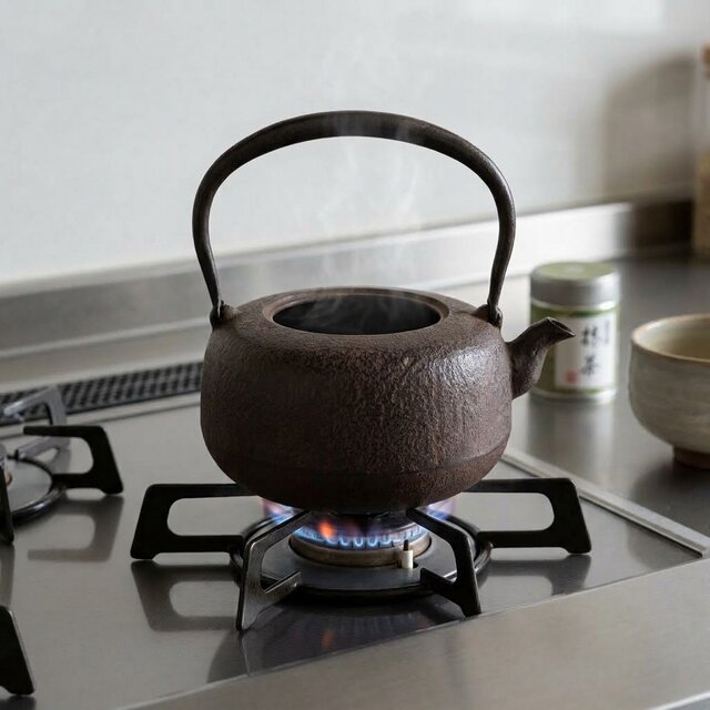 南部鉄器 鉄瓶 岩戸賢一郎作 平丸小肌 1.2L 内面漆焼付・酸化被膜仕上