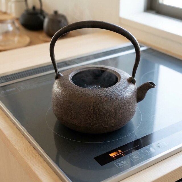 南部鉄器 鉄瓶 岩戸賢一郎作 平丸小肌 1.2L 内面漆焼付・酸化被膜仕上
