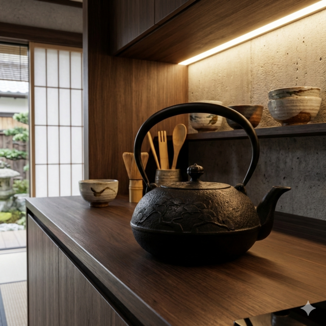 お取り寄せ】南部鉄器 鉄瓶 姥口松1.2L 内面漆焼付・酸化被膜仕上 日本