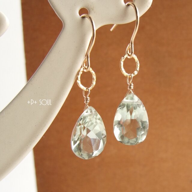 14kgf グリーンアメジスト雫ピアス 【GA-497P】