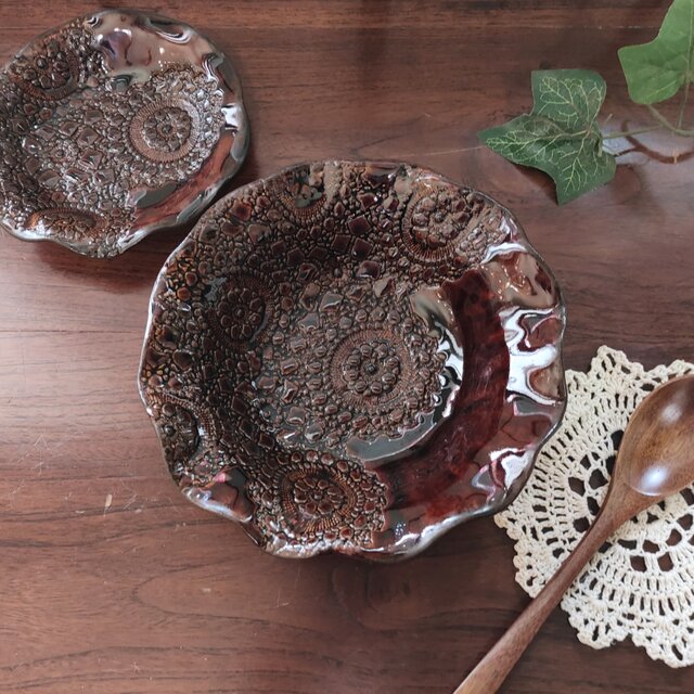 レース柄の中鉢＜ブラウン＞