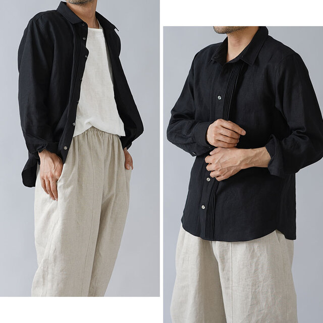 と*ン様 wafu 情熱を秘めた リネンピンタック メンズシャツ
