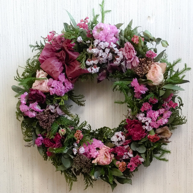 桃色系のナチュラルドライフラワーリース！AtelierKouan | iichi