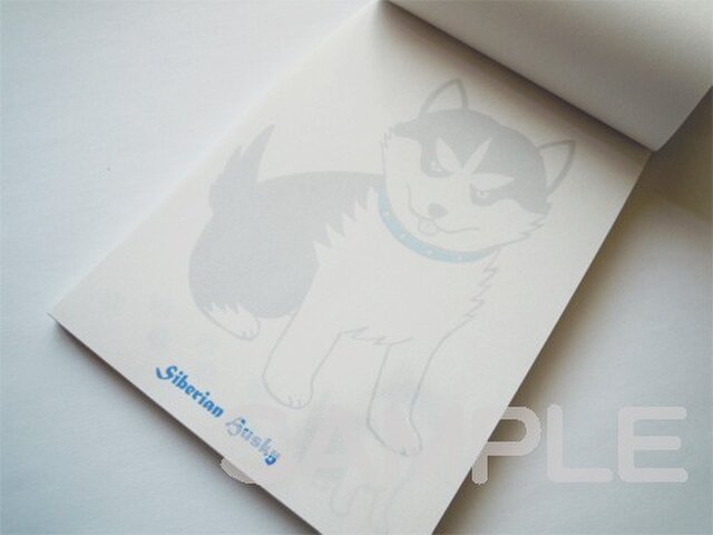 シベリアンハスキーのイラストメモ帳 ブルー Iichi ハンドメイド クラフト作品 手仕事品の通販