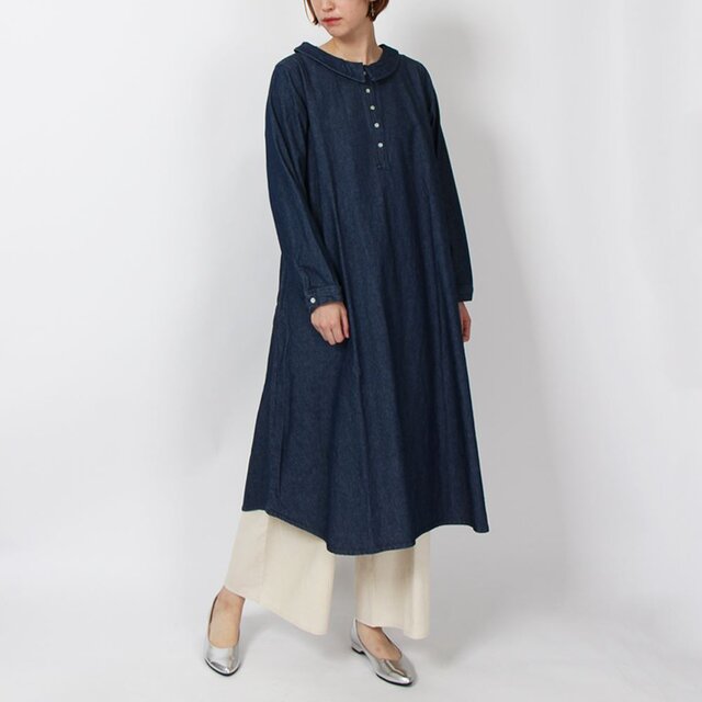 Aラインデニムワンピース(インディゴ)