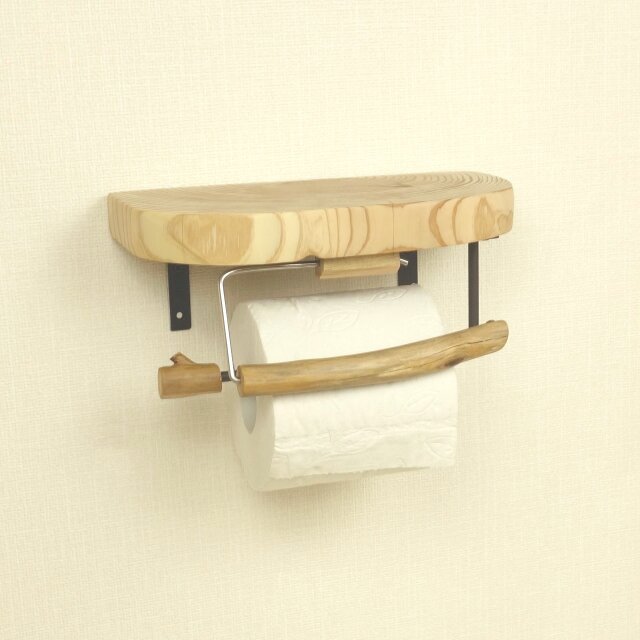 【温泉流木】丸太棚と流木のナチュラルトイレットペーパーホルダー 流木インテリア