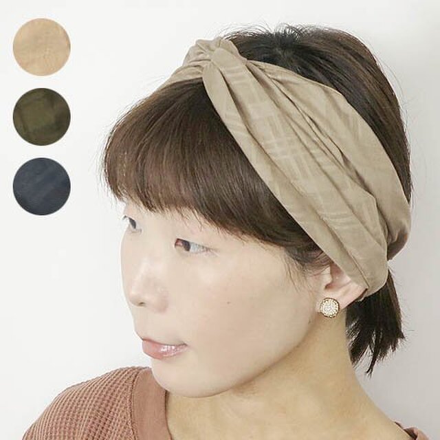 頭に巻きつけるストール型のヘアバンド ～ドビーチェックヘアストール