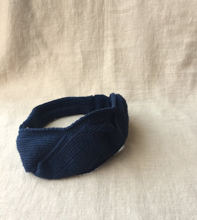 ニット・しぼりヘアーバンド　ネイビー