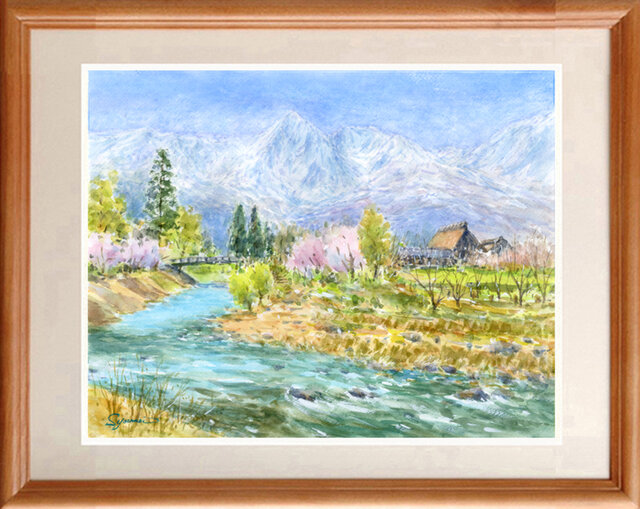 水彩画原画 北信濃の春 #460の画像1枚目