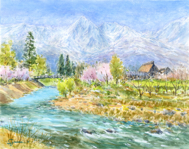水彩画原画　信州の春 注文制作します 水彩画原画 北信濃の春 ＃460 | iichi 日々の