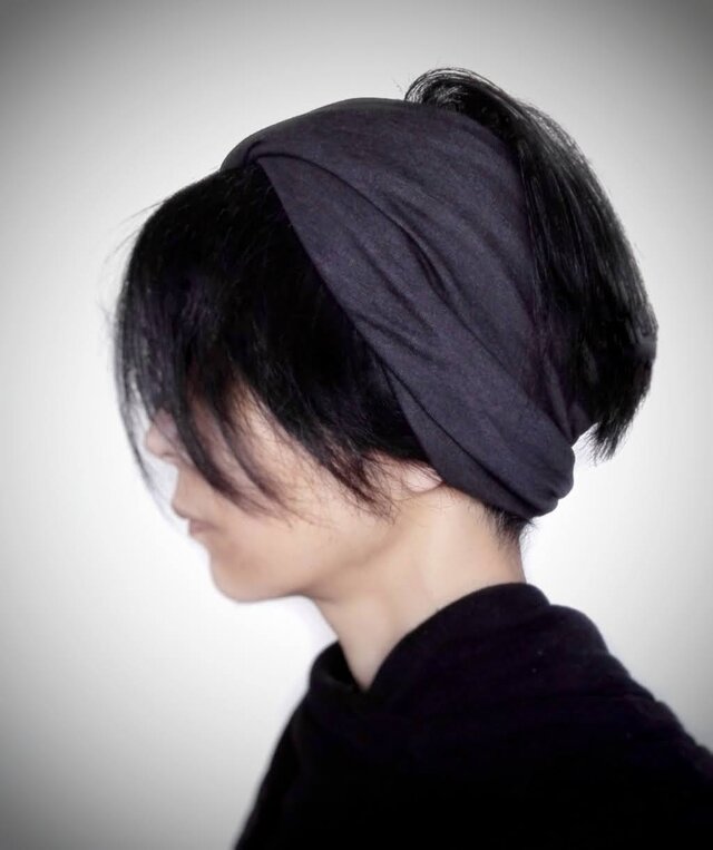ターバンなヘアバンド　チャコールグレーワイド　送料無料