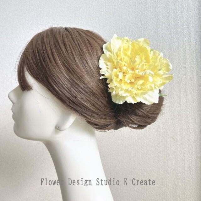 イエローのピオニーのヘッドドレス　黄色　推し活　花　発表会　髪飾り　フローレス　ダンス　フラメンコ