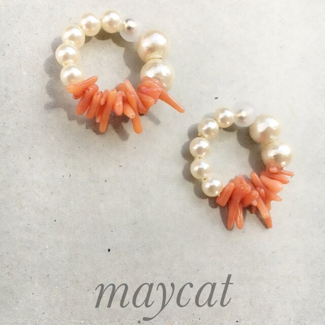 リバーシブルで使えます(*´-`) ピンク珊瑚とコットンパール